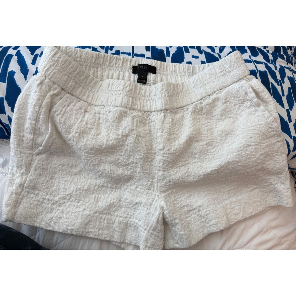J.Crew White Textured Matelasse Pull On Shorts Cotton Floral A6063 Womens 4